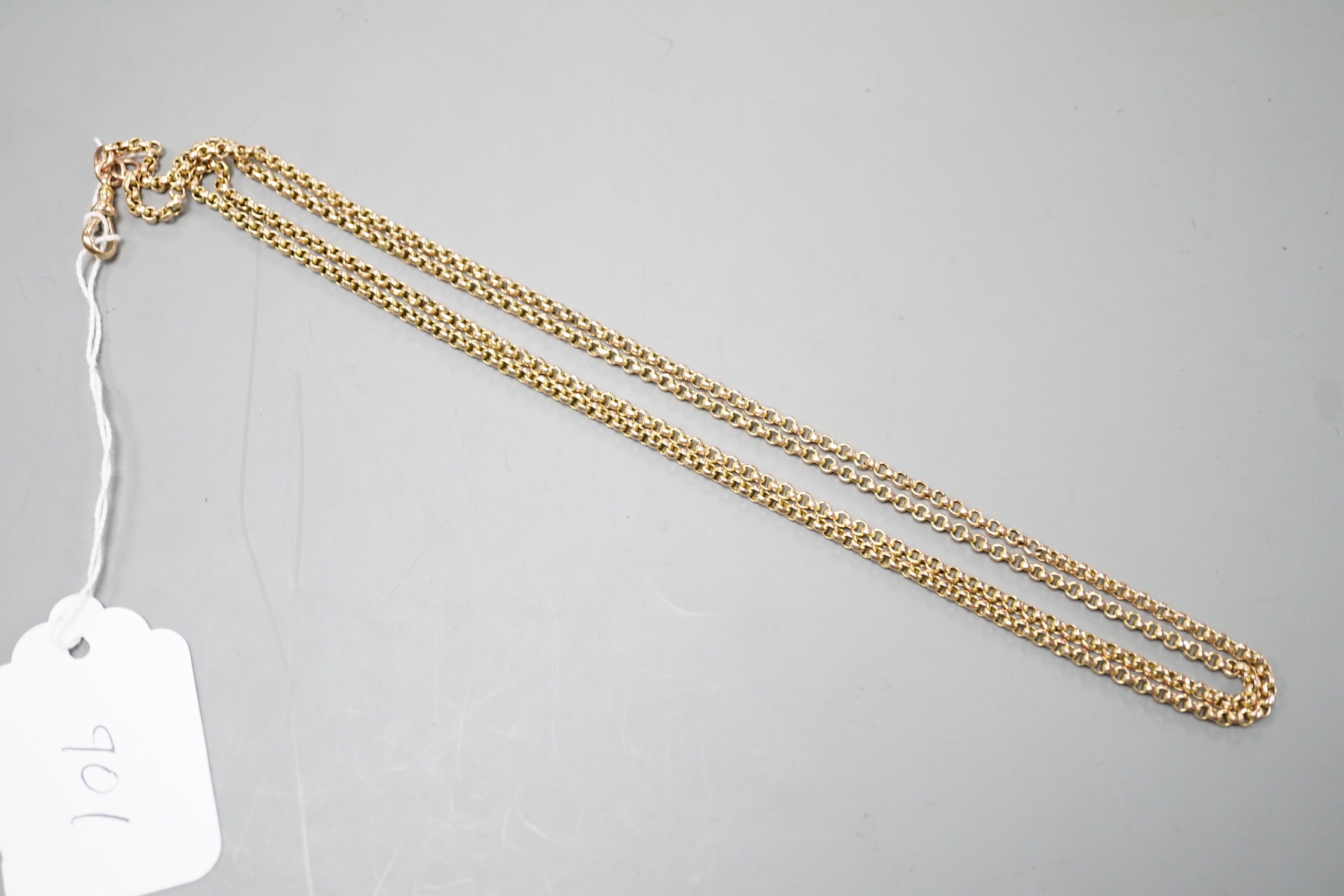 An Edwardian 9ct guard chain or albert, 106cm